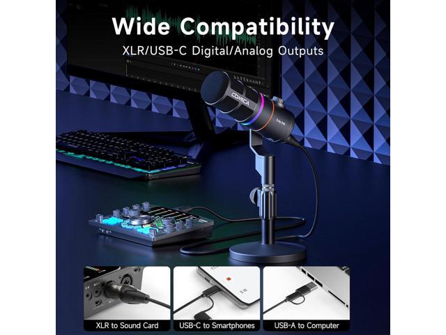 COMICA EJoy D10(D) USB Gaming Microphone RGB Dynamic Mic with Noise Cancellation, XLR/USB-C, Real-Time Monitoring, Muting, Professional Studio Mic...