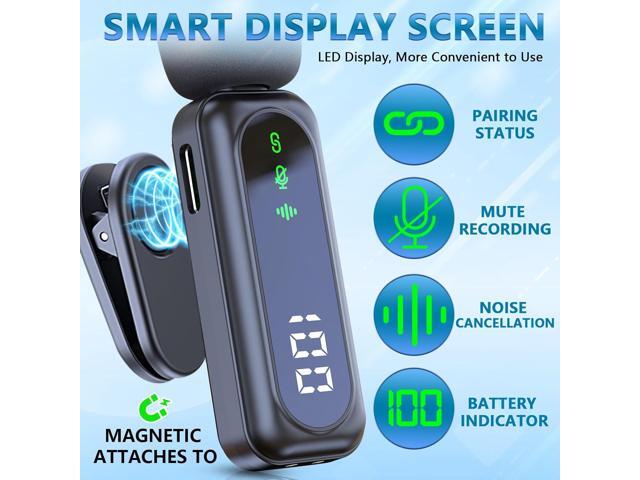 Wireless Mini Microphone for iPhone 15 16, iPad, Android, 2 Pack LED Display Lavalier Microphones with Noise Reduction, Lapel Microphone Mini Mics...