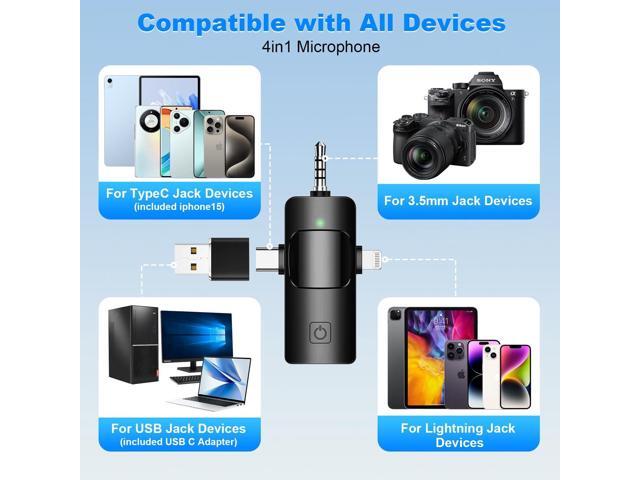 Weton 4 in 1 Wireless Lavalier Microphones for iPhone, Android, Camera, Laptop, USB-C, Mini Microphone, Noise Canceling Lapel Mic - Clip on Mic for...