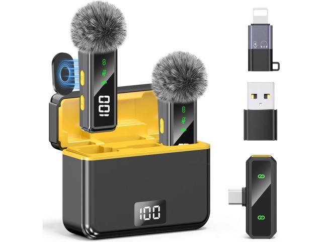 Mini Lavalier Microphone for iPhone/Android/PC, Lav Mic with 45H Battery, Noise Cancellation, 48KHz 16-Bit, Wireless Mic for Video Recording,...