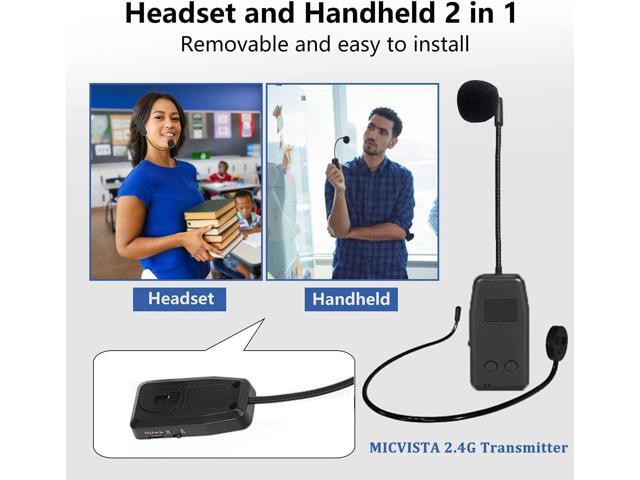 Wireless Microphone System for 4 People,2.4G Wireless Headset Mics and Handheld Mics 2 in 1,Ideal for Speakers,Voice Amplifier,PA...
