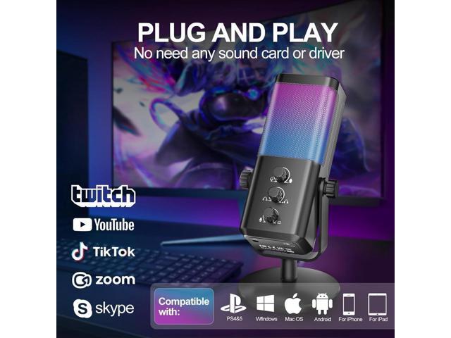 USB Gaming Microphone with Game Chat Balance, RGB Condenser Mic with Noise Cancellation, Quick Mute & Monitoring, for...