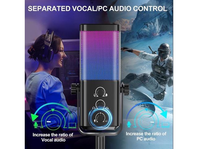 USB Gaming Microphone with Game Chat Balance, RGB Condenser Mic with Noise Cancellation, Quick Mute & Monitoring, for...