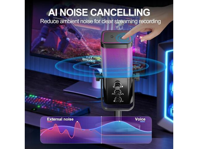 USB Gaming Microphone with Game Chat Balance, RGB Condenser Mic with Noise Cancellation, Quick Mute & Monitoring, for...
