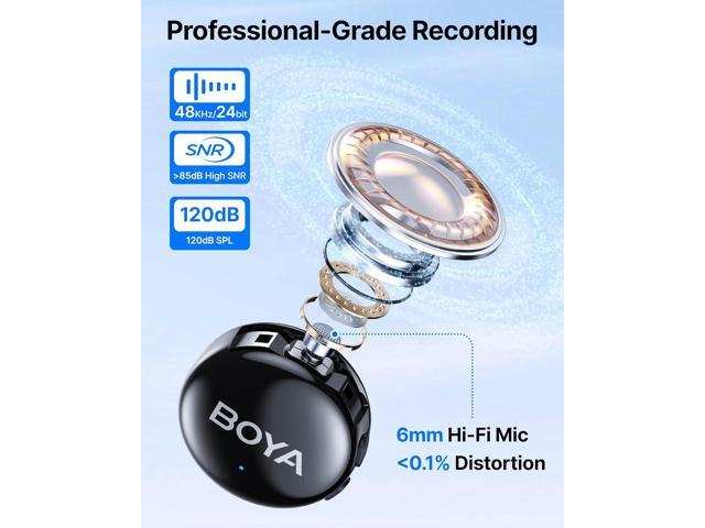 BOYA BOYALINK 3 Wireless Lavalier Mini Microphones for iPhone 15-16/Android/PC/Camera,AI Noise Cancellation,48kHz/24Bit Studio Sound,APP...