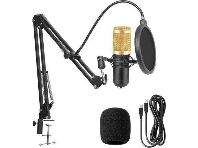 Professional Condenser Microphone Kit, with Boom Arm Stand Pop Filter Shock Mount Mute USB Microphone for Podcast Recording Video Gaming Singing...