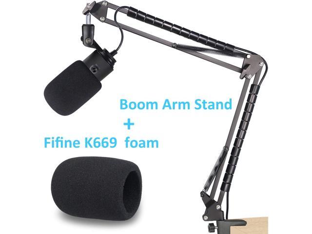 K669 Microphone Boom Arm Mic Stand, Windscreen and Cable Sleeve Compatible with Fifine K669 669B USB Podcast Microphone to Recording and Streaming...