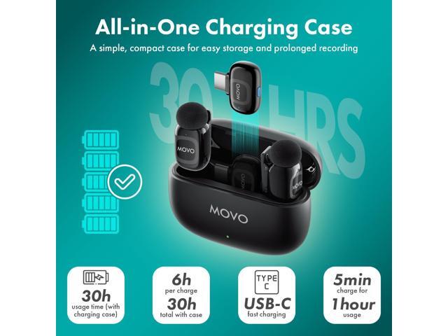 Movo NanoMic Dual USB-C Wireless Microphone for iPhone 15/16/17 and Up, Android, iPad Pro & Laptops Wireless Lavalier Mic for USB-C Smartphones &...