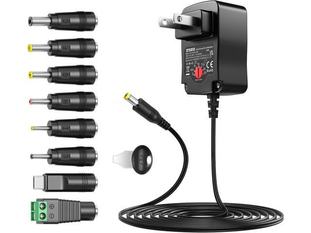 ZOZO Universal AC/DC Adapter 12W 3V 4.5V 5V 6V 7.5V 9V 12V Switching Power Supply Charger with 8 Tips 5.5x2.1mm 5.5x2.5mm Micro USB for Routers...