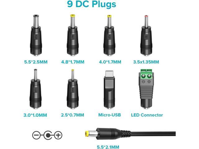 ZOZO Universal AC/DC Adapter 12W 3V 4.5V 5V 6V 7.5V 9V 12V Switching Power Supply Charger with 8 Tips 5.5x2.1mm 5.5x2.5mm Micro USB for Routers...
