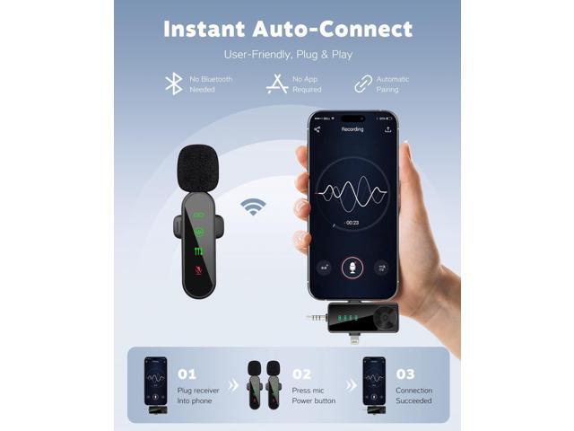 Wireless Lavalier Microphone for iPhone/Android/Camera, Upgraded Mini Microphone with Noise Reduction, Mic for Video Recording, Podcasts, YouTube,...