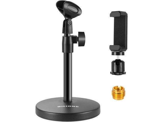 BILIONE 3 in 1 Multi Function Desktop Microphone Stand, Adjustable Table Mic Stand with Microphone Clip, Cell Phone Clip, 5/8' Male to 3/8' Female...