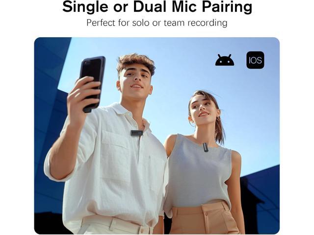 Wireless Lavalier Microphone for iPhone/Android/iPad (2 TX + 2 RX + Charging Case), Mini Mic with Noise Reduction, 22H Battery, 131ft Range, Lapel...