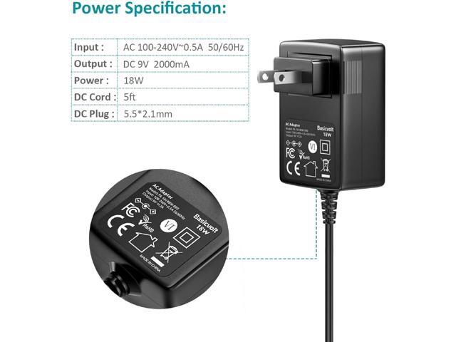 Universal AC Adapter 9V 2A Power Supply Center Positive DC 9 Volt 1.8A 1.5A 1A 0.8A 0.5A 450mA Power Cord Charger for LED Strip Light CCTV Camera...