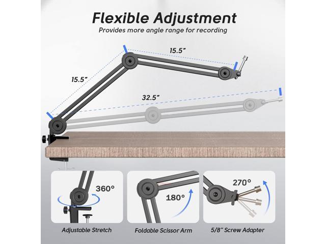 FIFINE Microphone Arm Stand-Heavy Duty Boom Arm, Suspension Scissor Adjustable Mic Stand with Desk Mount, C-calmp, 5/8' Screw, Cable Ties, for...