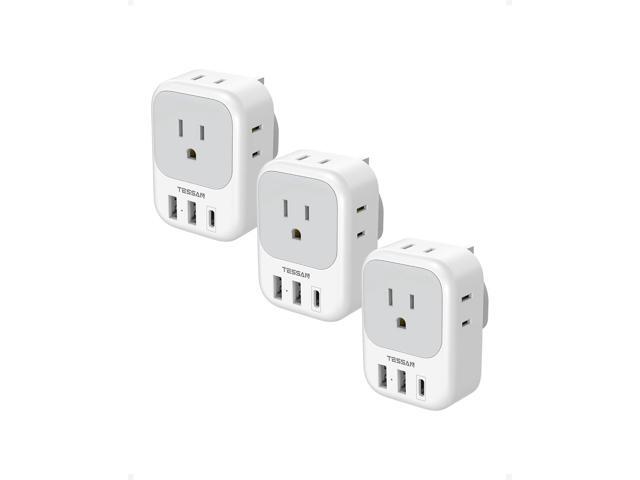 US to UK Plug Adapter 3 Pack, TESSAN Type G Adapter for Travel with 4 Outlets 3 USB Charger(1 USB C), Ireland Power Adaptor for USA to England...