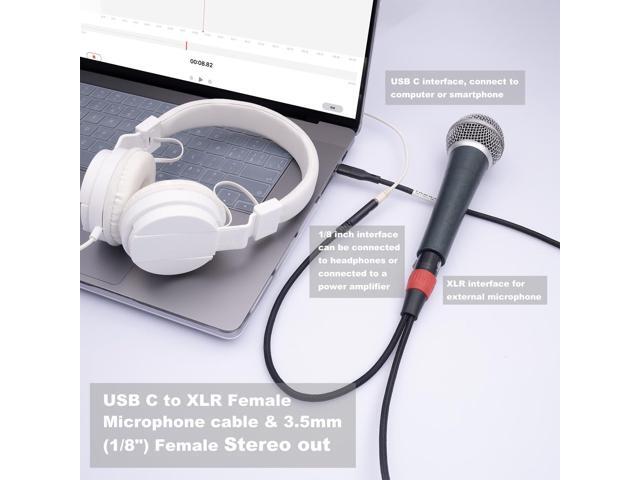 3.3FT USB C to XLR Female Mic Cable & 3.5mm (1/8') Female Stereo Out,XLR-to-USB C Digital Interface with Headphone Jack,for iPhone 15 Google Huawei...