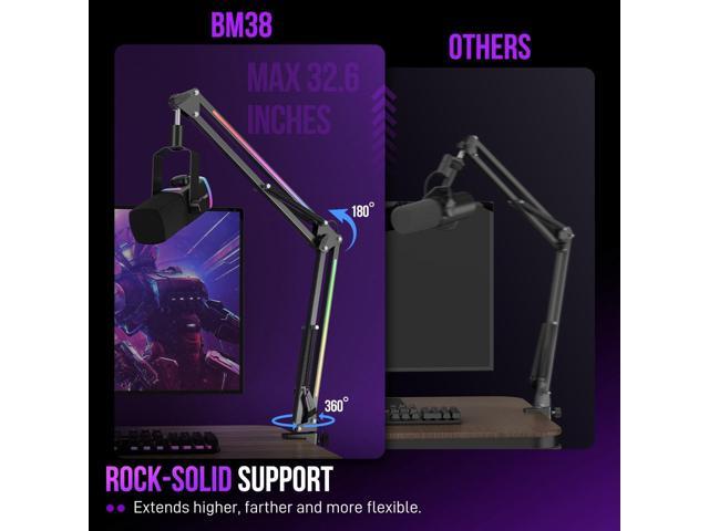 FIFINE Microphone Boom Arm, Metal Mic Arm Stand with RGB Control, 3/8 to 5/8 Screw Adapter, Desk Mount Clamp, Suspension Scissor Microphone Stand...