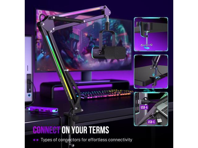 FIFINE Microphone Boom Arm, Metal Mic Arm Stand with RGB Control, 3/8 to 5/8 Screw Adapter, Desk Mount Clamp, Suspension Scissor Microphone Stand...