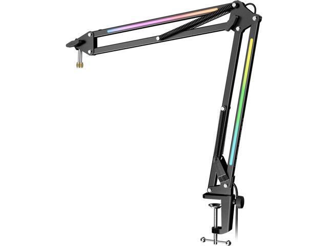 FIFINE Microphone Boom Arm, Metal Mic Arm Stand with RGB Control, 3/8 to 5/8 Screw Adapter, Desk Mount Clamp, Suspension Scissor Microphone Stand...