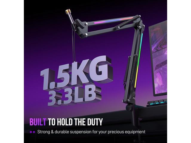 FIFINE Microphone Boom Arm, Metal Mic Arm Stand with RGB Control, 3/8 to 5/8 Screw Adapter, Desk Mount Clamp, Suspension Scissor Microphone Stand...