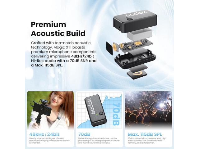 GODOX Magic XT1 Lightning, Wireless Lavalier Microphone, 2.4G Wireless 200m(656ft) Range, 10-Level Volumue,16h Working Time, Touchscreen Noise...