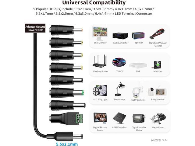 Tonton 12V 2A 6Ft Power Supply Adapter, 24W Universal Charger AC 100-240V with 8Tips to 12Volt DC Plug 2A 1.8A 1.5A 1.2A 1A 0.5A UL/CE/FCC...