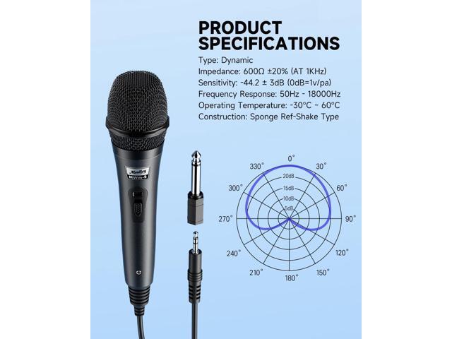 Moukey Wired Handheld Vocal Microphone, Metal XLR Dynamic Cardioid Mic with 13 ft Cable, for Singing, Stage, Party, Compatible with Karaoke...