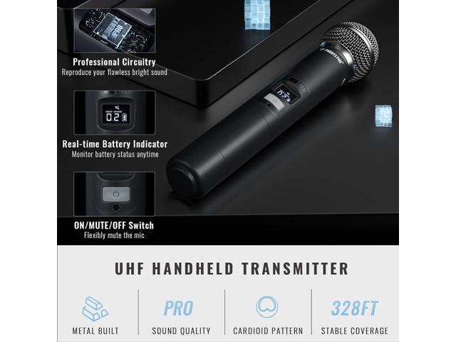 Phenyx Pro Wireless Microphone System, Quad Channel Wireless Mic, w/ 4x40 UHF Frequencies, Auto Scan, 328ft Long Range, 4 Handheld Dynamic...