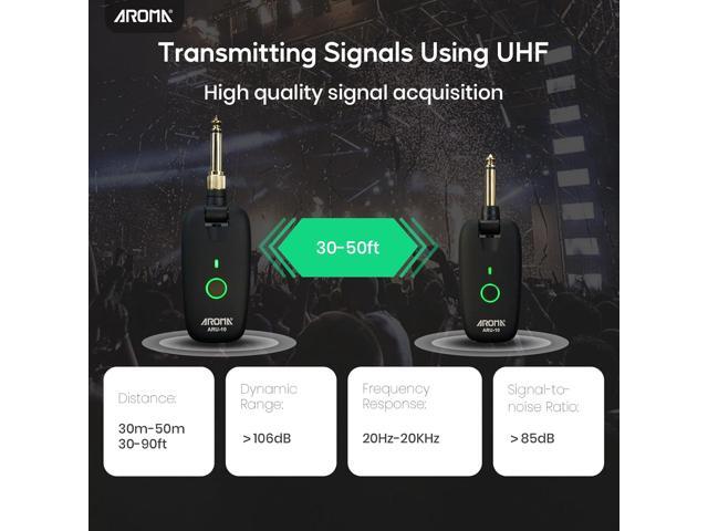 AROMA Wireless Guitar Transmitter Receiver with 7 Channels Rechargeable Audio Wireless Guitar System for Guitar Bass Electric Instruments
