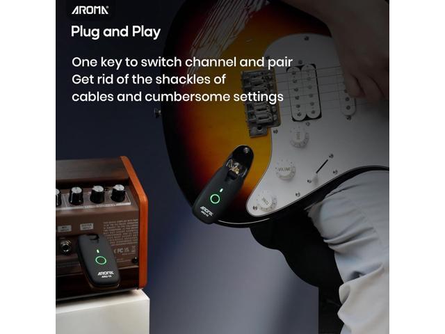 AROMA Wireless Guitar Transmitter Receiver with 7 Channels Rechargeable Audio Wireless Guitar System for Guitar Bass Electric Instruments