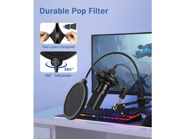 BILIONE Microphone Stand, Mic Boom Arm Stand for Blue Yeti QuadCast S SoloCast Snowball AM8 and other Mics, with Pop Filter Shock Mount Microphone...