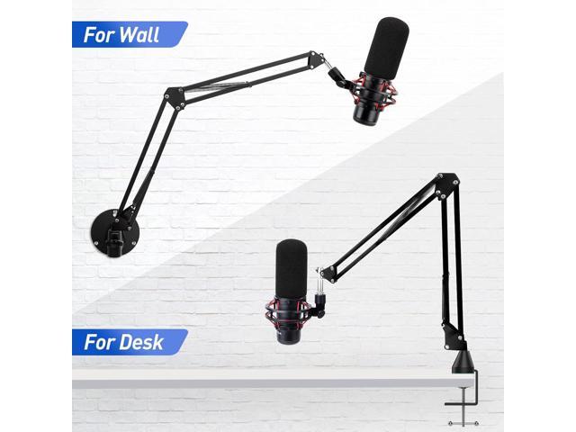 SUNMON HyperX QuadCast Boom Arm with Pop Filter - Wall Mount Boom Arm and C Desk Clamp, Scissor Mic Stand Compatible with Hyper x QuadCast S Gaming...