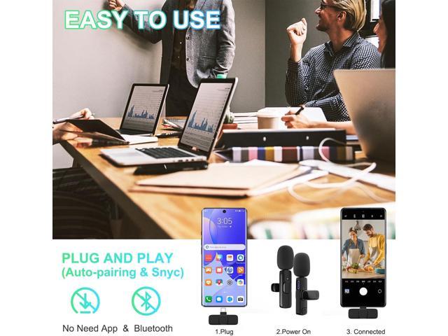 2 Pack Wireless Lavalier Microphone for iPhone, Professional Lapel Mics, Wireless Mic Plug-Play, Lapel Microphone for Video Recording Interview...