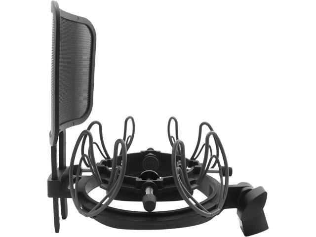 Microphone Shock Mount with Pop Filter Universal Shock Stand for Microphones Size at 21-62mm Anti-Vibration Mic Holder Clip Compatible with AT2020...