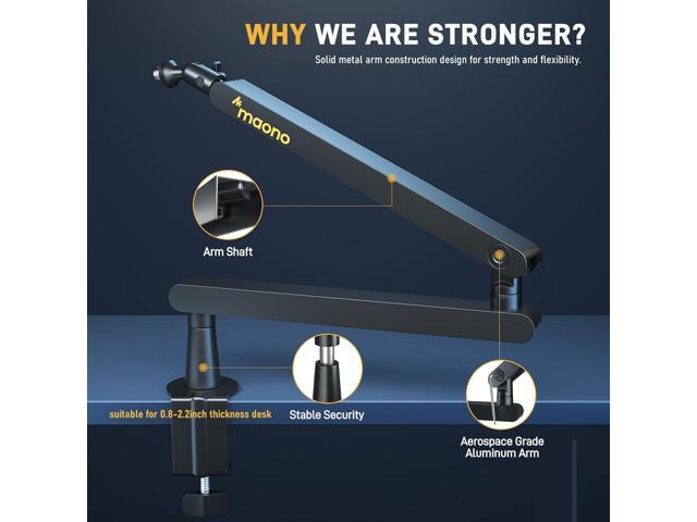 MAONO Microphone Boom Arm, Low Profile Mic Arm with Cable Management Channels, Desk Mount Clamp, Fully Adjustable, Heavy Duty Mic Stand for Podcast...