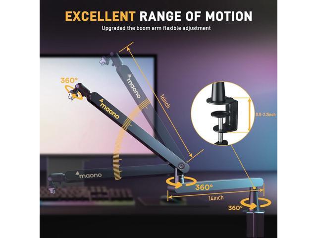 MAONO Microphone Boom Arm, Low Profile Mic Arm with Cable Management Channels, Desk Mount Clamp, Fully Adjustable, Heavy Duty Mic Stand for Podcast...