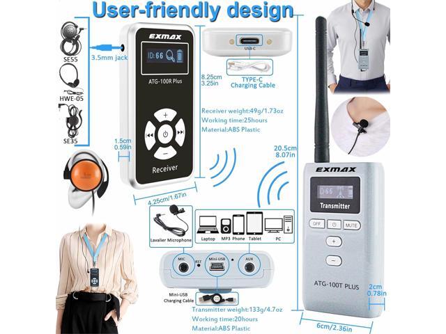 EXMAX ATG-100T 195MHz Wireless Tour Guide System Microphone for Language Interpretation Church Class Traning Translation Conference Interpretation...