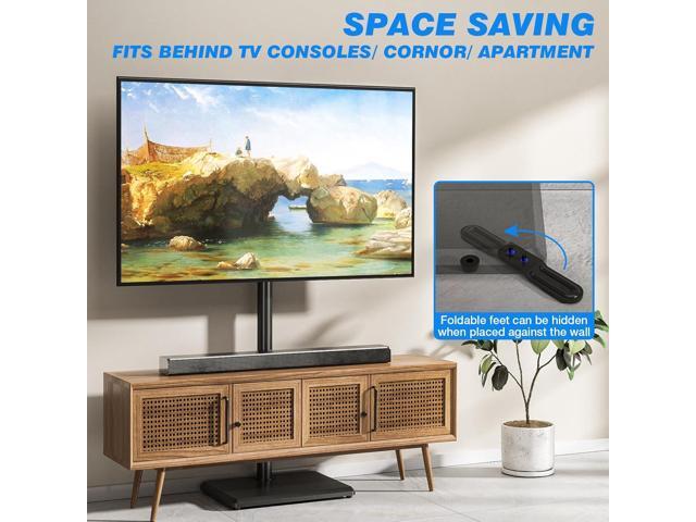 Rfiver Swivel Floor TV Stand with Power Outlet for 32-60 inch TVs, Height Adjustable Tall TV Stand with Wood Base, Hold Up to 88lbs, Saving Space...