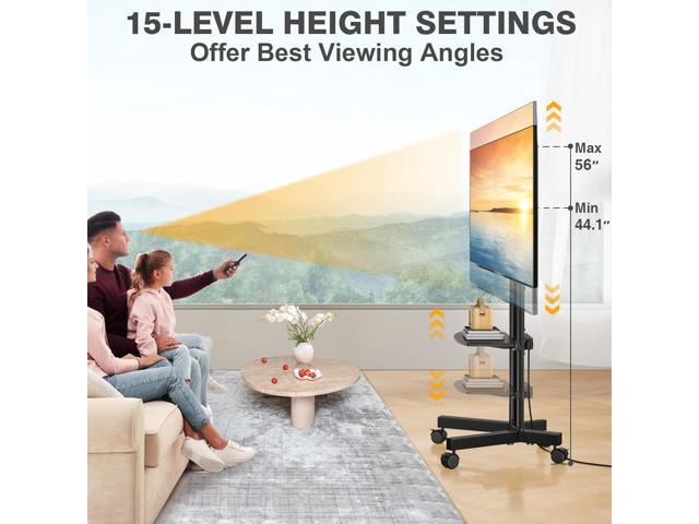 TVON Rolling TV Stand with Power Outlet for 32-75 Inch LCD LED OLED Flat Curved Screen TVs up to 88 lbs, Portable TV Stand on Wheels and Height...