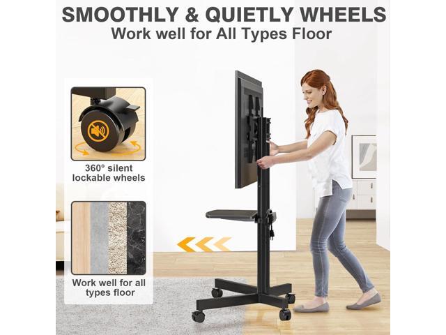 TVON Rolling TV Stand with Power Outlet for 32-75 Inch LCD LED OLED Flat Curved Screen TVs up to 88 lbs, Portable TV Stand on Wheels and Height...