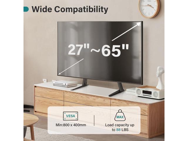 Black Universal TV Stand Tabletop for 27 to 65 inch LCD Flat Screen TV,Max VESA 800 x 400mm, Height Adjustable TV Base Holds up to 88lbs
