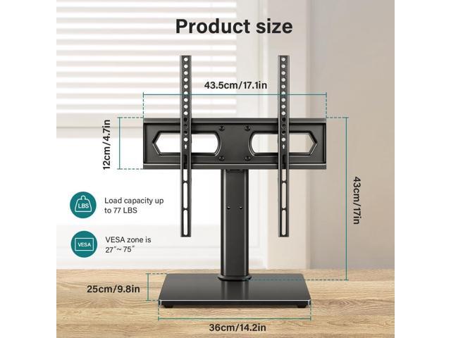 Universal TV Stand for 27-75 inch TVs Swivel +/-35° Height Adjustable Table Top TV Base Max VESA 400x400mm,Holds up to 77 lbs Black