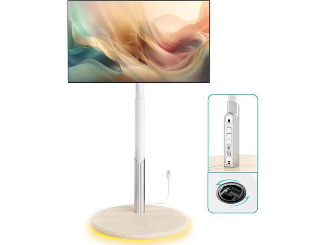 Floor Mobile TV Stand with Power Outlet, Rolling TV Cart for 27-65 Inch OLED LED Monitors, 6 Levels of Height Adjustment, Ambient Lighting on The...