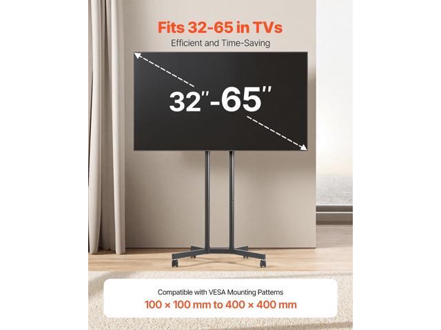 VEVOR Rolling TV Stand, Mobile TV Cart for 32-65 Inch Screens, Height Adjustable, Portable Monitor Stand with Wheels Holds up to 88 lbs for Living...