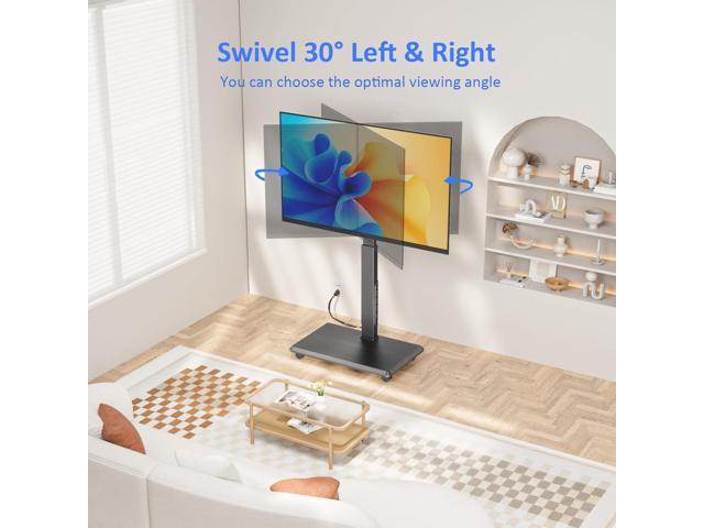 Rolling TV Stand with Power Outlet, Mobile TV Stand for 32-75 Inch TVs up to 110 lbs, 30° Swivel TV Floor Stand, 18 Adjustable Heights, TV Cart on...