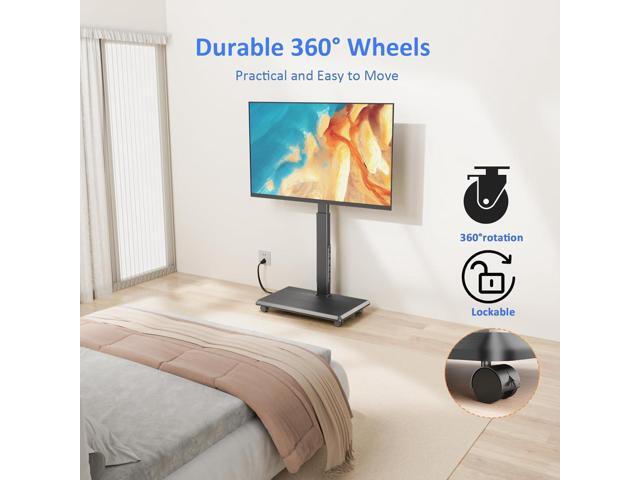 Rolling TV Stand with Power Outlet, Mobile TV Stand for 32-75 Inch TVs up to 110 lbs, 30° Swivel TV Floor Stand, 18 Adjustable Heights, TV Cart on...
