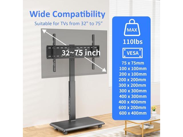 Rolling TV Stand with Power Outlet, Mobile TV Stand for 32-75 Inch TVs up to 110 lbs, 30° Swivel TV Floor Stand, 18 Adjustable Heights, TV Cart on...