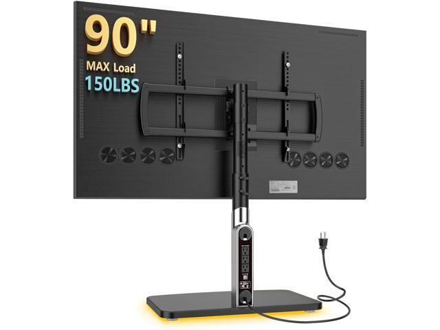 Universal TV Stand Tabletop TV Mount with Power Outlet for 50-90 Inch OLED LED Monitors, 9 Levels Height Adjustment, Ambient Lighting on The Bottom...