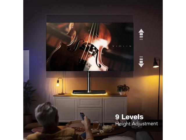 Universal TV Stand Tabletop TV Mount with Power Outlet for 50-90 Inch OLED LED Monitors, 9 Levels Height Adjustment, Ambient Lighting on The Bottom...